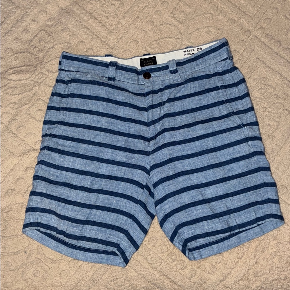EUC J. Crew Blue and White Striped Linen Shorts
